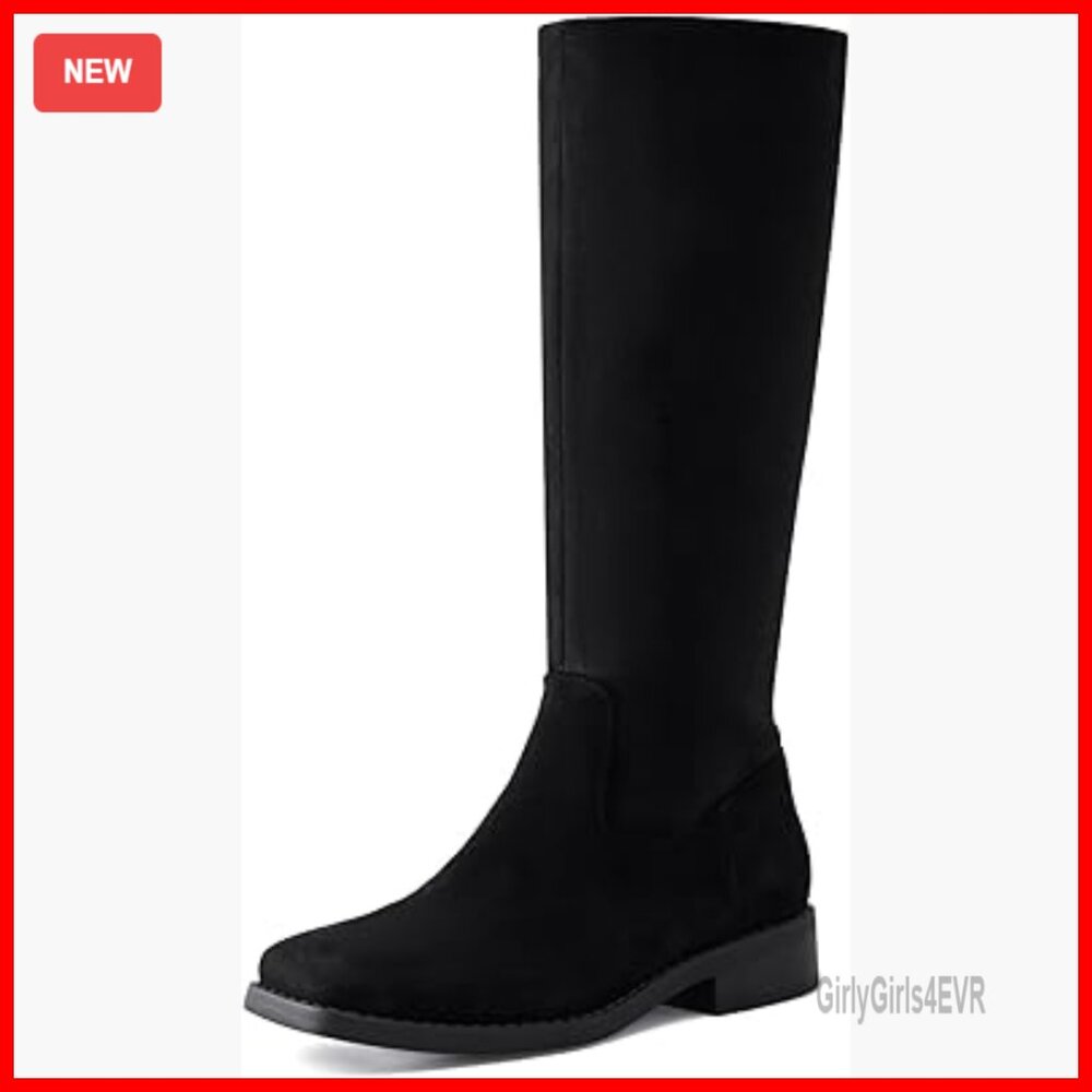 Knee High Boots Block Heel Stretchy Square Toe Side Zipper Comfortable